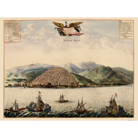 Historic Map - Algiers Algeria - Ogilby 1690 - Vintage Wall Art