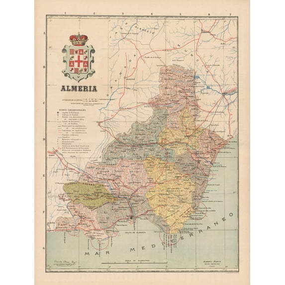 Historic Map - Almeria Spain - Martin 1911 - 23 x 30.36 - Vintage Wall Art