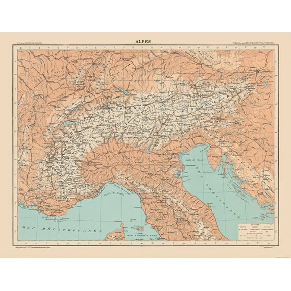 Historic Map - Alps Europe - Schrader 1908 - 29.59 x 23 - Vintage Wall Art