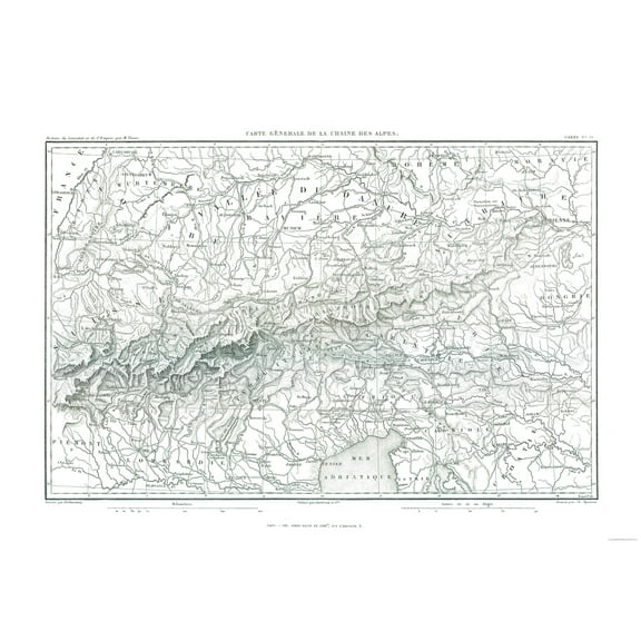Historic Map - Alps Europe - Thiers 1866 - Vintage Wall Art