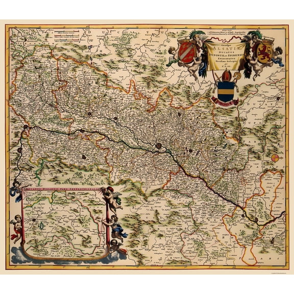 Historic Map - Alsace Region France - De Wit 1688 - Vintage Wall Art