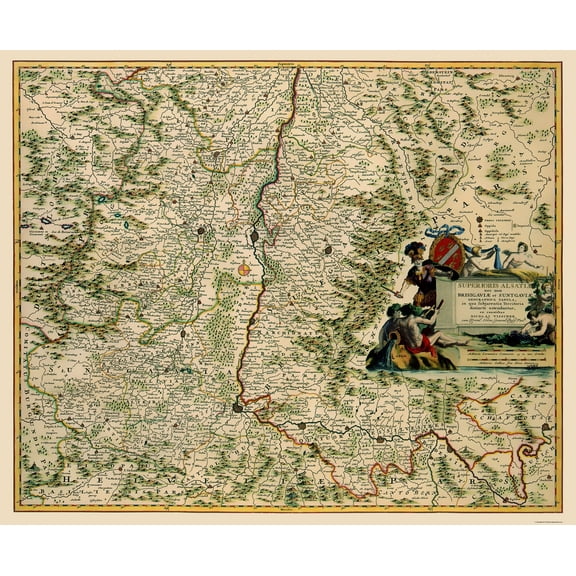 Historic Map - Alsace Region France - Visscher 1681 - 23 x 27.84 - Vintage Wall Art