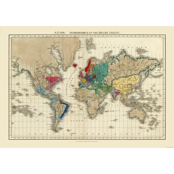 Historic Map - American Independence 1783 World - Seely 1830 - 32.80 x 23 - Vintage Wall Art