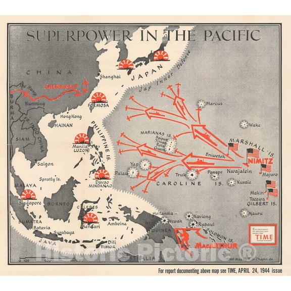 Historic Map : American Progress in The Pacific War During WWII, Chapin, 1944, Vintage Wall D?or : 18in x 16in