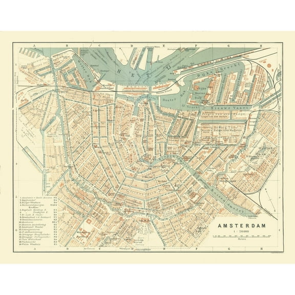 Historic Map - Amsterdam Netherlands - Baedeker 1910 - 29.14 x 23 - Vintage Wall Art