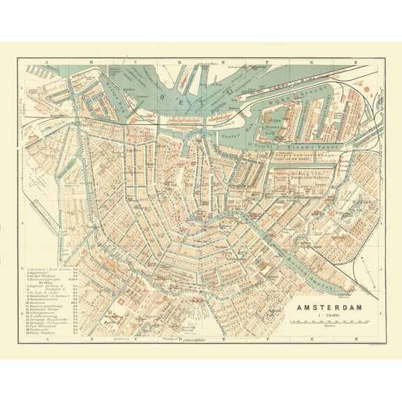 Historic Map - Amsterdam Netherlands - Baedeker 1910 - Vintage Wall Art