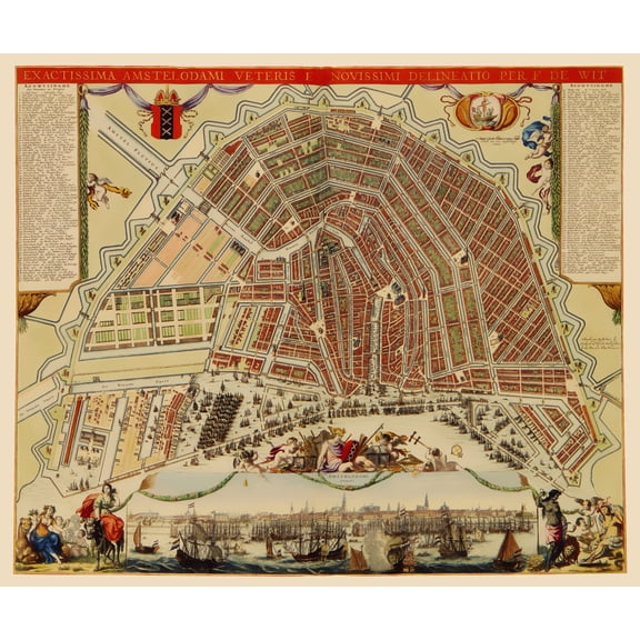 Historic Map - Amsterdam Netherlands - De Wit 1688 - 23 x 27.56 - Vintage Wall Art