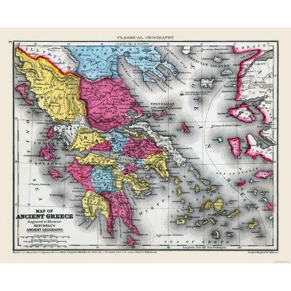 Historic Map - Ancient Greece - Mitchell 1844 - Vintage Wall Art