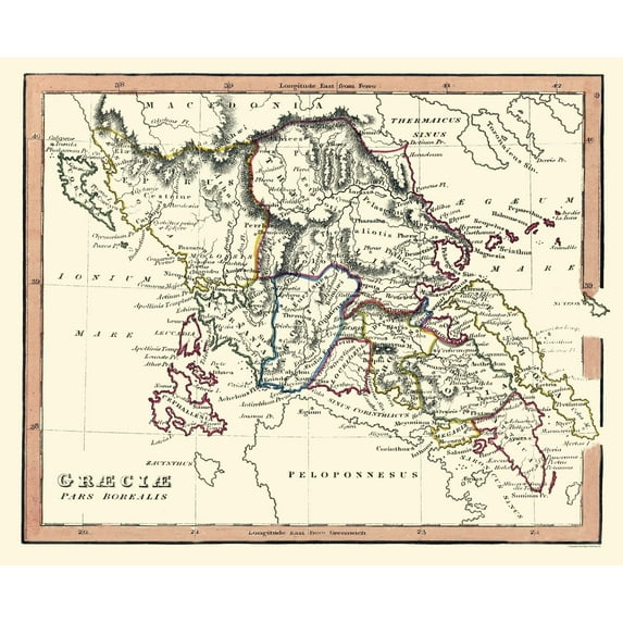 Historic Map - Ancient Greece Northern - Fenner 1830 - Vintage Wall Art