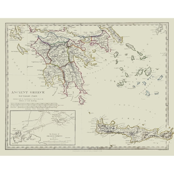 Historic Map - Ancient Greece Southern - Chapman 1829 - Vintage Wall Art