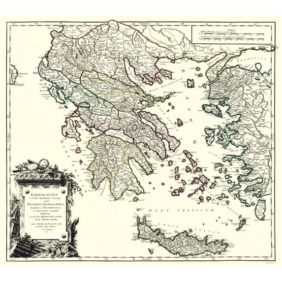 Historic Map - Ancient Greece - Vaugondy 1757 - 25.70 x 23 - Vintage Wall Art