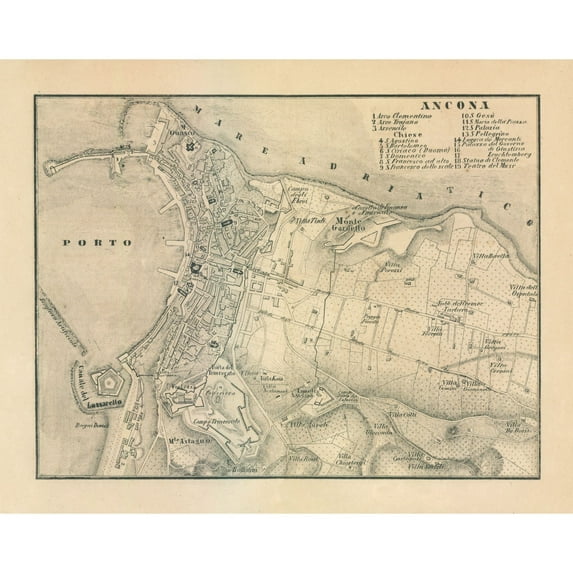 Historic Map - Ancona Italy - Castro 1870 - 29.00 x 23 - Vintage Wall Art