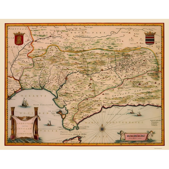 Historic Map - Andalusia Spain - Blaeu 1635 - Vintage Wall Art