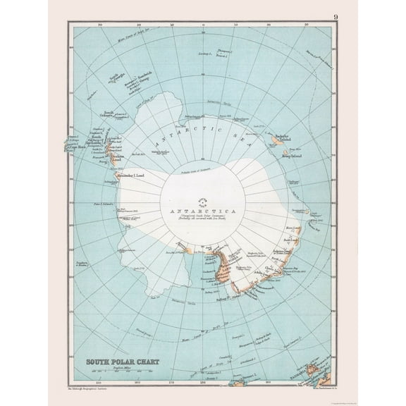 Historic Map - Antarctica - Bartholomew 1892 - 23 x 30.08 - Vintage Wall Art