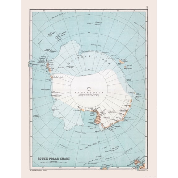 Historic Map - Antarctica - Bartholomew 1892 - Vintage Wall Art