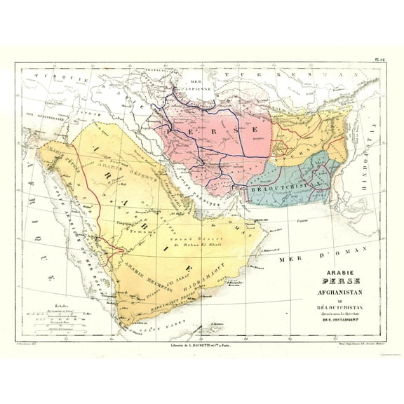Historic Map - Arabia Persia Afghanistan - Cortambert 1880 - Vintage Wall Art