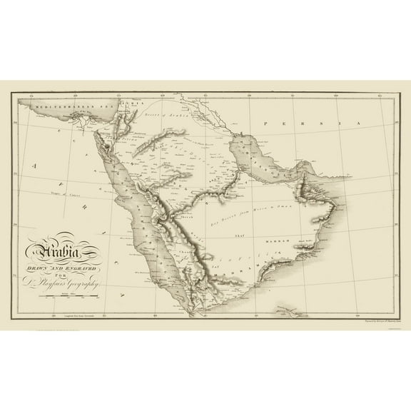 Historic Map - Arabia - Playfair - 37.75 x 23 - Vintage Wall Art
