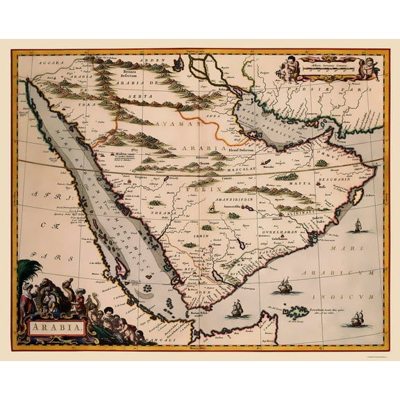 Historic Map - Arabian Peninsula- Blaeu 1662 - 23 x 28.50 - Vintage Wall Art