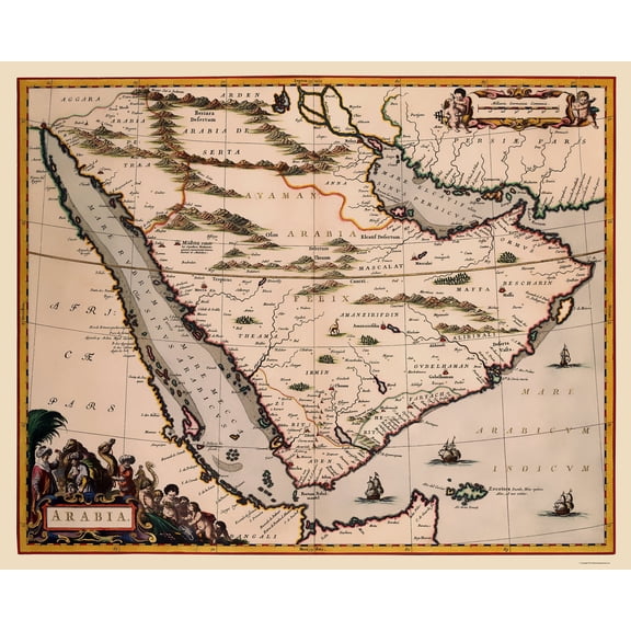 Historic Map - Arabian Peninsula- Blaeu 1662 - Vintage Wall Art