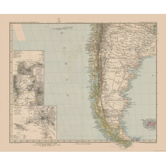 Historic Map - Argentina Chile - Stieler 1885 - 27.66 x 23 - Vintage Wall Art