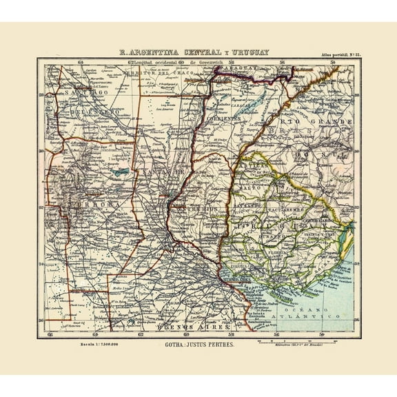 Historic Map - Argentina Uruguay - Perthes 1921 - 25.85 x 23 - Vintage Wall Art
