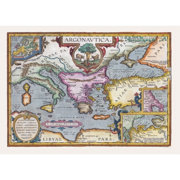 Historic Map - Argonauts Mideterranean Sea Europe - Ortelius 1570 - WallArt