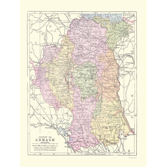 Historic Map - Armagh County Northern Ireland - Bartholomew 1882 - 23 x 30.25 - Vintage Wall Art