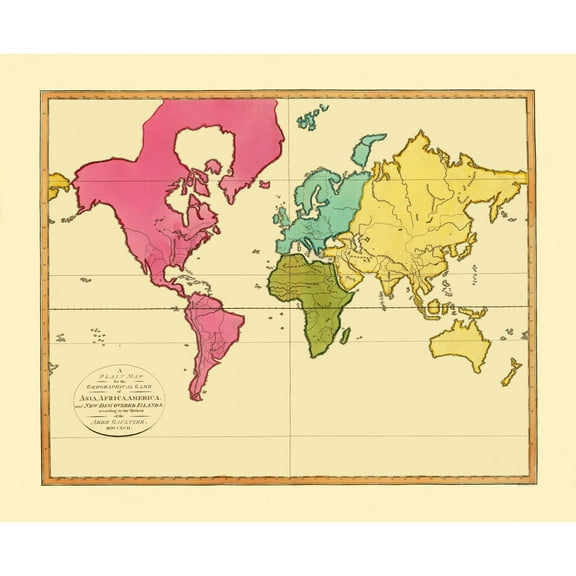 Historic Map - Asia Africa America Discovered Islands - Gaultier - 28.28 x 23 - Vintage Wall Art