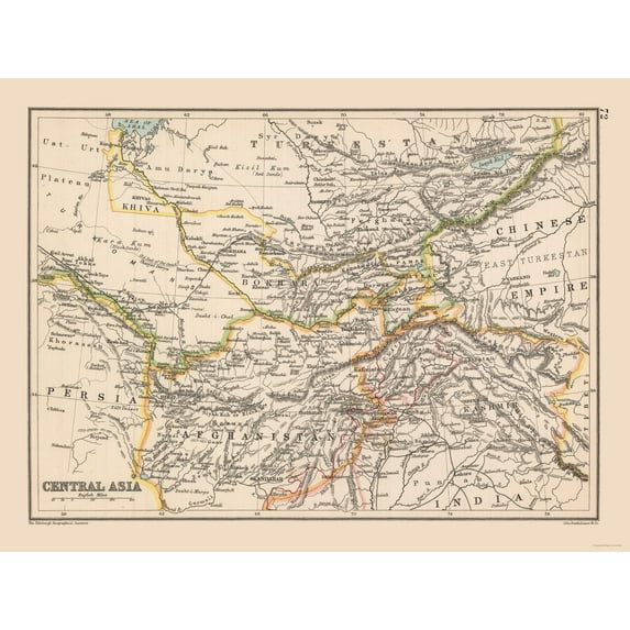 Historic Map - Asia Central - Bartholomew 1892 - 30.51 x 23 - Vintage Wall Art