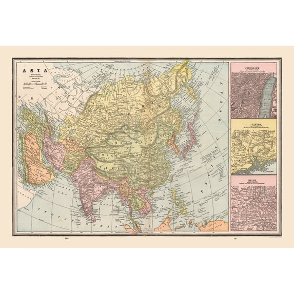 Historic Map - Asia - Cram 1888 - 33.44 x 23 - Vintage Wall Art