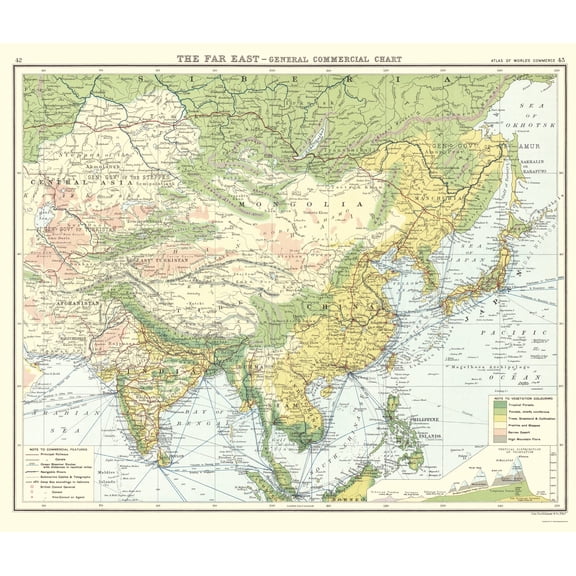Historic Map - Asia General Commercial Chart - Newnes 1907 - 23 x 27.06 - Vintage Wall Art