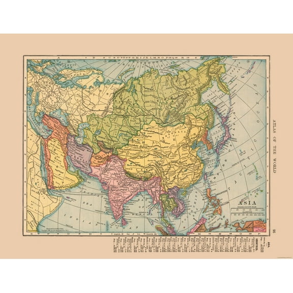 Historic Map - Asia - Hammond 1910 - Vintage Wall Art