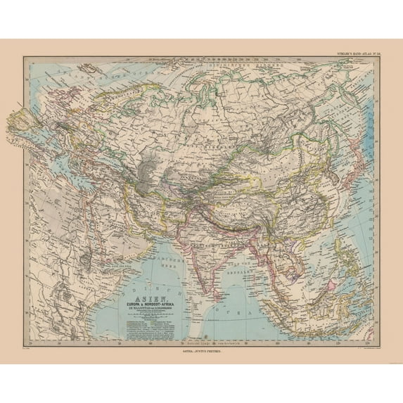 Historic Map - Asia - Stieler 1885 - Vintage Wall Art