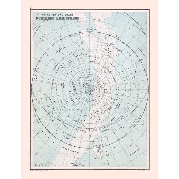 Historic Map - Astronomical Chart Northern Hemisphere - Bartholomew 1892