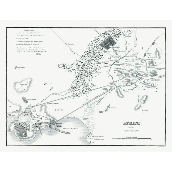 Historic Map - Athens Greece - Oxford 1828 - Vintage Wall Art