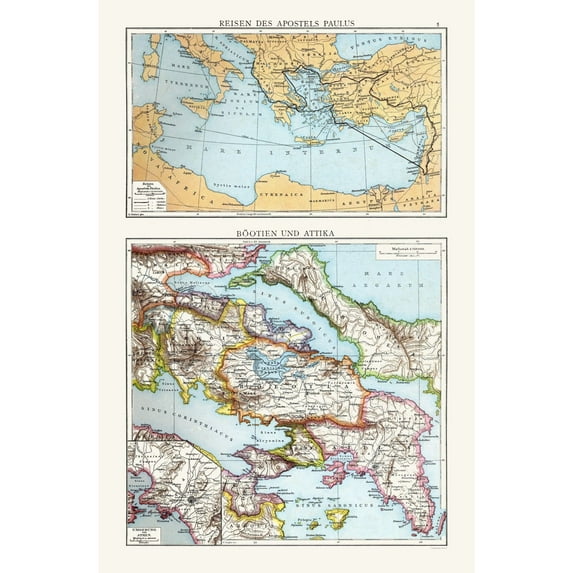 Historic Map - Attica Greece Pauls Travels - Droysen 1886 - 23 x 35.01 - Vintage Wall Art