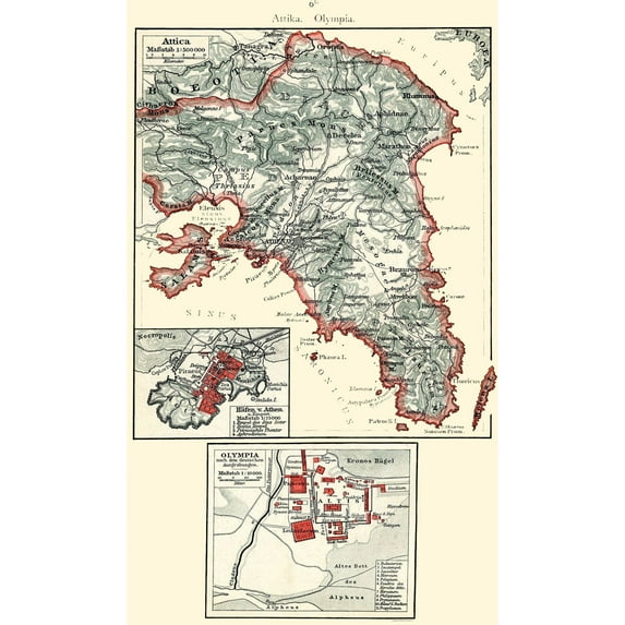Historic Map - Attica Olympia Greece - Putzgers 1897 - 23 x 38.73 - Vintage Wall Art