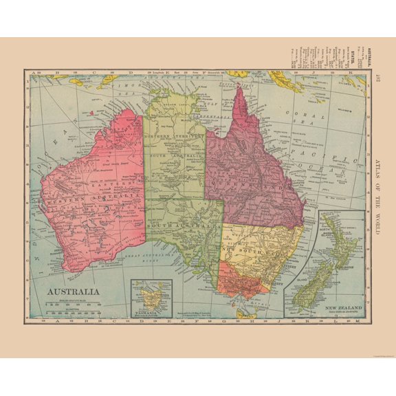 Historic Map - Australia - Hammond 1910 - Vintage Wall Art