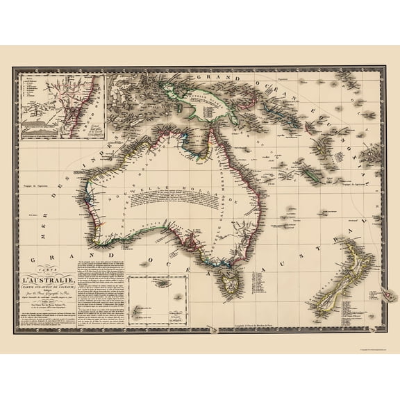 Historic Map - Australia New Zealand New Guinea - Brue 1826 - 23 x 29.75 - Vintage Wall Art