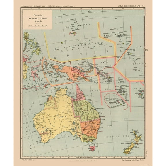 Historic Map - Australia New Zealand - Streit 1913 - 23 x 27.44 - Vintage Wall Art
