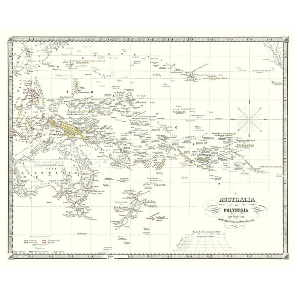 Historic Map - Australia Polynesia - Spruner 1855 - 28.52 x 23 - Vintage Wall Art