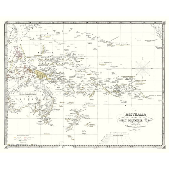 Historic Map - Australia Polynesia - Spruner 1855 - Vintage Wall Art