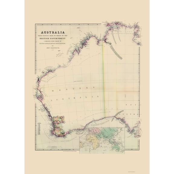 Historic Map - Australia Western Surveys - Arrowsmith 1844 - 23 x 31.95 - Vintage Wall Art