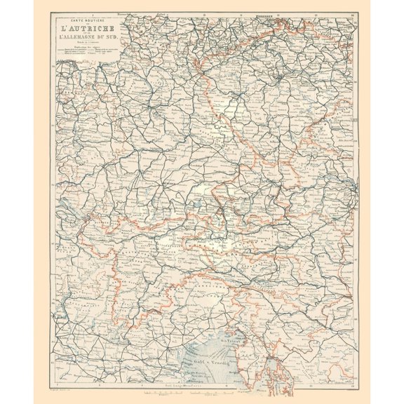 Historic Map - Austria Germany South - Baedeker 1896 - Vintage Wall Art