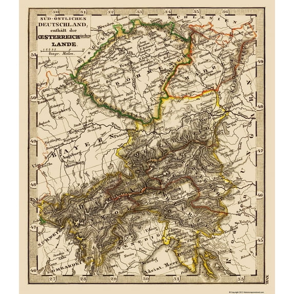 Historic Map - Austria Hungary - Stieler 1852 - Vintage Wall Art