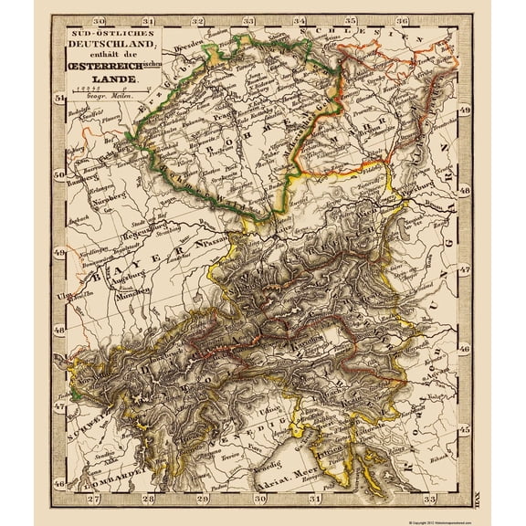 Historic Map - Austria Hungary - Stieler 1852 - Vintage Wall Art