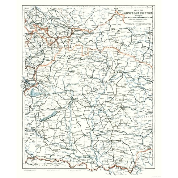 Historic Map - Austrian Empire Railways Roads - Baedeker 1896 - Vintage Wall Art