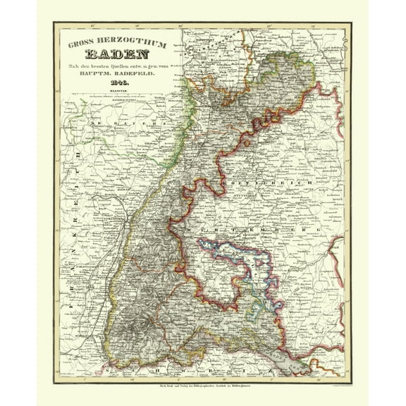 Historic Map - Baden Wurttemberg Germany - Radefeld 1860 - 23 x 28 - Vintage Wall Art