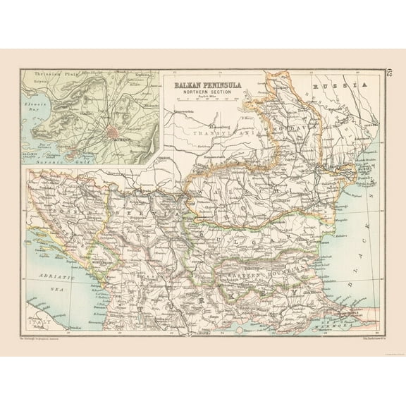 Historic Map - Balkan Peninsula Northern - Bartholomew 1892 - 30.27 x 23 - Vintage Wall Art