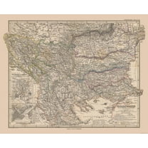 Historic Map - Balkan Peninsula - Stieler 1885 - 28.41 x 23 - Vintage Wall Art